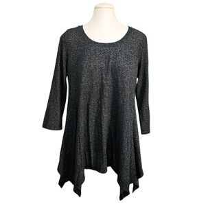 Neiman Marcus Leopard Print Shark Bite Hem 3/4 sleeve knit top tunic Medium